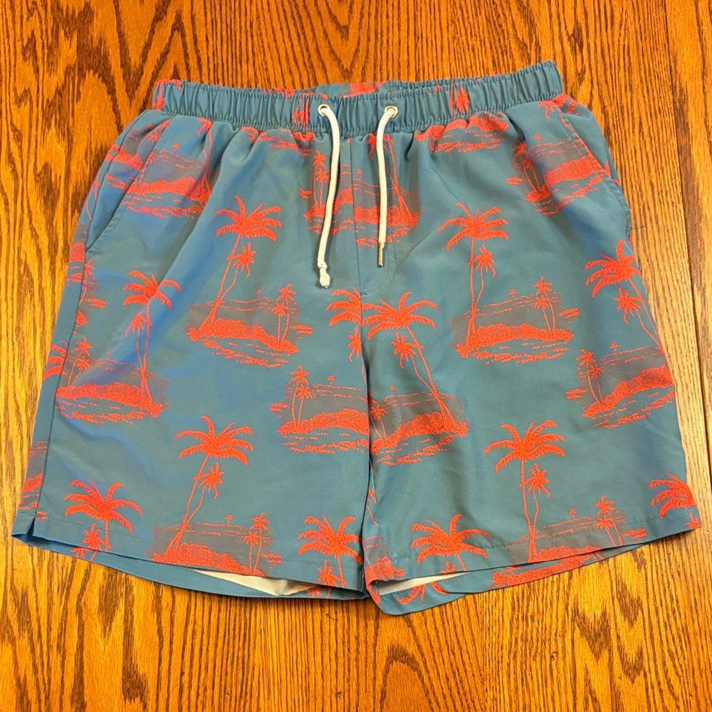 Mosmann Wear/Under Australia Men’s Blue Swim Trunks with Red Palm Trees Sz Large